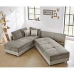 Ecksofa Latur mit Schlaffunktion - Microfaser / Kunstleder - Cappuccino / Champagnermetallic - Ottomane davorstehend links