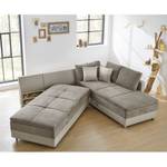 Ecksofa Latur mit Schlaffunktion - Microfaser / Kunstleder - Cappuccino / Champagnermetallic - Ottomane davorstehend rechts