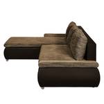 Ecksofa Laza mit Schlaffunktion - Kunstleder / Webstoff - Dunkelbraun / Cappuccino - Longchair davorstehend links