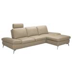 Ecksofa Levy Echtleder Longchair davorstehend rechts - Beige - Mit Kopfstütze