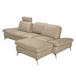 Ecksofa Levy Echtleder Longchair davorstehend rechts - Beige - Mit Kopfstütze