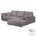 Ecksofa Mable mit Schlaffunktion - Flachgewebe / Webstoff Dunkelgrau / Braun-Grau - Longchair davorstehend rechts