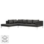 Ecksofa Madison I Echtleder Echtleder Neka: Grau - Breite: 319 cm - Ottomane davorstehend links