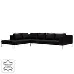 Ecksofa Madison I Echtleder Echtleder Neka: Schwarz - Breite: 319 cm - Ottomane davorstehend links