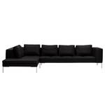 Ecksofa Madison I Echtleder Echtleder Neka: Schwarz - Breite: 319 cm - Ottomane davorstehend links