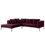 Ecksofa MADISON mit Ottomane Samt Shyla: Aubergine - Longchair davorstehend links