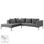 Ecksofa MADISON mit Ottomane Samt - Samt Shyla: Grau - Breite: 255 cm - Ottomane davorstehend links