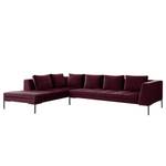 Ecksofa MADISON mit Ottomane Samt Shyla: Aubergine - Longchair davorstehend links