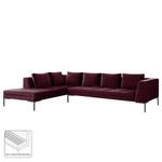 Ecksofa MADISON mit Ottomane Samt Shyla: Aubergine - Longchair davorstehend links