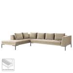 Hoekbank MADISON met ottomane fluweel - Velours Shyla: Beige - Breedte: 319 cm - Ottomaan vooraanzicht links