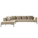 Hoekbank MADISON met ottomane fluweel - Velours Shyla: Beige - Breedte: 319 cm - Ottomaan vooraanzicht links