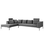 Ecksofa MADISON mit Ottomane Samt - Samt Shyla: Grau - Breite: 319 cm - Ottomane davorstehend links