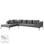 Ecksofa MADISON mit Ottomane Samt - Samt Shyla: Grau - Breite: 319 cm - Ottomane davorstehend links