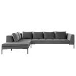 Ecksofa MADISON mit Ottomane Samt - Samt Shyla: Grau - Breite: 319 cm - Ottomane davorstehend links