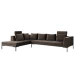 Ecksofa MADISON mit Ottomane Samt - Samt Shyla: Taupe - Breite: 319 cm - Ottomane davorstehend links