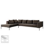 Ecksofa MADISON mit Ottomane Samt - Samt Shyla: Taupe - Breite: 319 cm - Ottomane davorstehend links