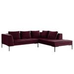 Ecksofa MADISON mit Ottomane Samt Shyla: Aubergine - Longchair davorstehend rechts