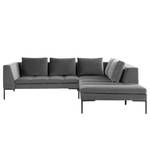 Ecksofa MADISON mit Ottomane Samt - Samt Shyla: Grau - Breite: 255 cm - Ottomane davorstehend rechts