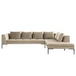 Ecksofa MADISON mit Ottomane Samt - Samt Shyla: Beige - Breite: 319 cm - Ottomane davorstehend rechts