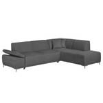 Boxspring-Ecksofa Maradi Webstoff Dunkelgrau - Longchair davorstehend rechts - Sitztiefenverstellung