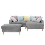 Ecksofa Margate Microfaser Microfaser - Grau - Longchair davorstehend rechts - Mit Hocker