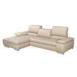 Ecksofa Masca II Echtleder Beige - Longchair davorstehend links - Schlaffunktion