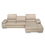 Ecksofa Masca II Echtleder Beige - Longchair davorstehend rechts - Schlaffunktion