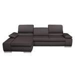 Ecksofa Masca II Strukturstoff Braun - Longchair davorstehend links - Schlaffunktion