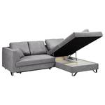 Ecksofa Melstone Webstoff mit Schlaffunktion - Granit - Longchair davorstehend rechts