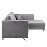 Ecksofa Melstone Webstoff mit Schlaffunktion - Granit - Longchair davorstehend rechts