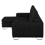 Ecksofa Menfi III echtes Dickleder Schwarz - Longchair davorstehend links