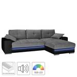 Ecksofa Perryville (mit Schlaffunktion) inkl. Beleuchtung - Kunstleder / Microfaser - Schwarz / Grau - Longchair davorstehend rechts