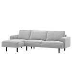 Ecksofa Navona Webstoff Webstoff Saia: Hellgrau - Longchair davorstehend links - Schwarz