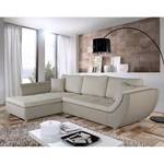 Ecksofa Nikolas beidseitig montierbar - Kunstleder / Webstoff Ottomane - davorstehend rechts - Beige