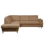 Ecksofa Piketon Microfaser Mittelbraun - Longchair davorstehend links - Keine Funktion