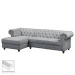 Ecksofa Pintano Webstoff - Silbergrau - Ottomane davorstehend links