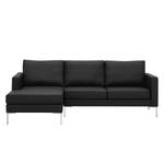 Hoekbank Portobello echt leer Echt leer Gad: Zwart - Breedte: 207 cm - Longchair vooraanzicht links