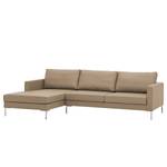 Hoekbank Portobello echt leer Echt leer Gad: Taupe - Breedte: 251 cm - Longchair vooraanzicht links