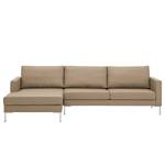 Hoekbank Portobello echt leer Echt leer Gad: Taupe - Breedte: 251 cm - Longchair vooraanzicht links