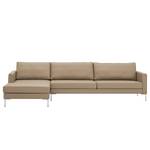 Hoekbank Portobello echt leer Echt leer Gad: Taupe - Breedte: 293 cm - Longchair vooraanzicht links