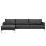 Hoekbank Portobello echt leer Echt leer Gad: Antracietkleurig - Breedte: 293 cm - Longchair vooraanzicht links