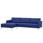 Hoekbank Portobello geweven stof Stof Ramira: Blauw - Breedte: 251 cm - Longchair vooraanzicht links