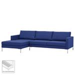 Hoekbank Portobello geweven stof Stof Ramira: Blauw - Breedte: 251 cm - Longchair vooraanzicht links