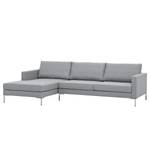 Hoekbank Portobello geweven stof Stof Ramira: ilverkleurig - Breedte: 251 cm - Longchair vooraanzicht links