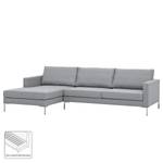 Hoekbank Portobello geweven stof Stof Ramira: ilverkleurig - Breedte: 251 cm - Longchair vooraanzicht links