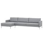 Hoekbank Portobello geweven stof Stof Ramira: ilverkleurig - Breedte: 293 cm - Longchair vooraanzicht links