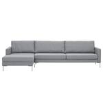 Hoekbank Portobello geweven stof Stof Ramira: ilverkleurig - Breedte: 293 cm - Longchair vooraanzicht links