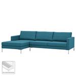 Hoekbank Portobello geweven stof Stof Ramira: Turquoise - Breedte: 251 cm - Longchair vooraanzicht links