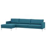 Hoekbank Portobello geweven stof Stof Ramira: Turquoise - Breedte: 293 cm - Longchair vooraanzicht links