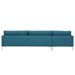 Hoekbank Portobello geweven stof Stof Ramira: Turquoise - Breedte: 293 cm - Longchair vooraanzicht links